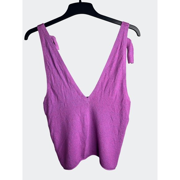 Free People Beach Lavender Cotton Knit Tie-Strap Tank Top V-Neck Small - Picture 7 of 16